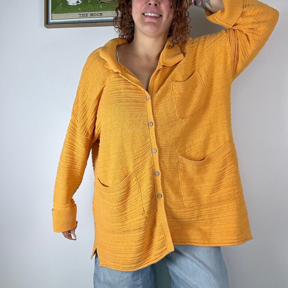 Free People Beach orange sweater cardigan size XL